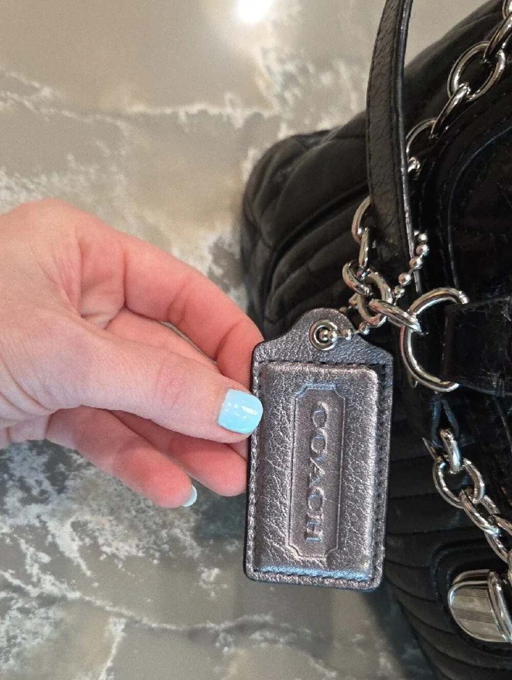 Coach Black Quilted Leather Shoulder Bag with Silver Chain